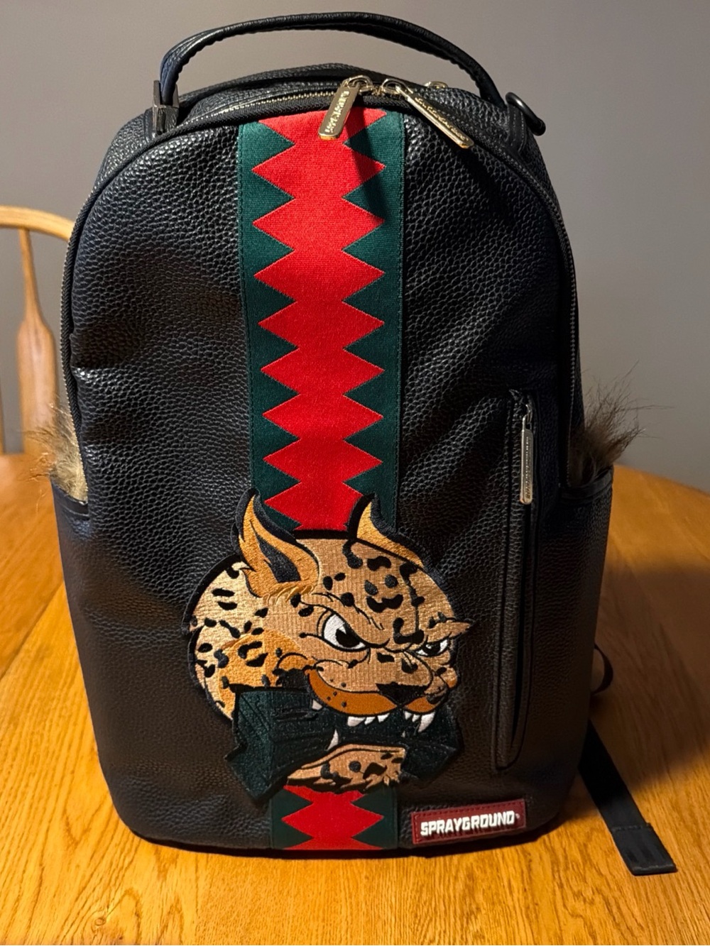 Sprayground Black Backpack Leopard Patch Limited Edition Rare